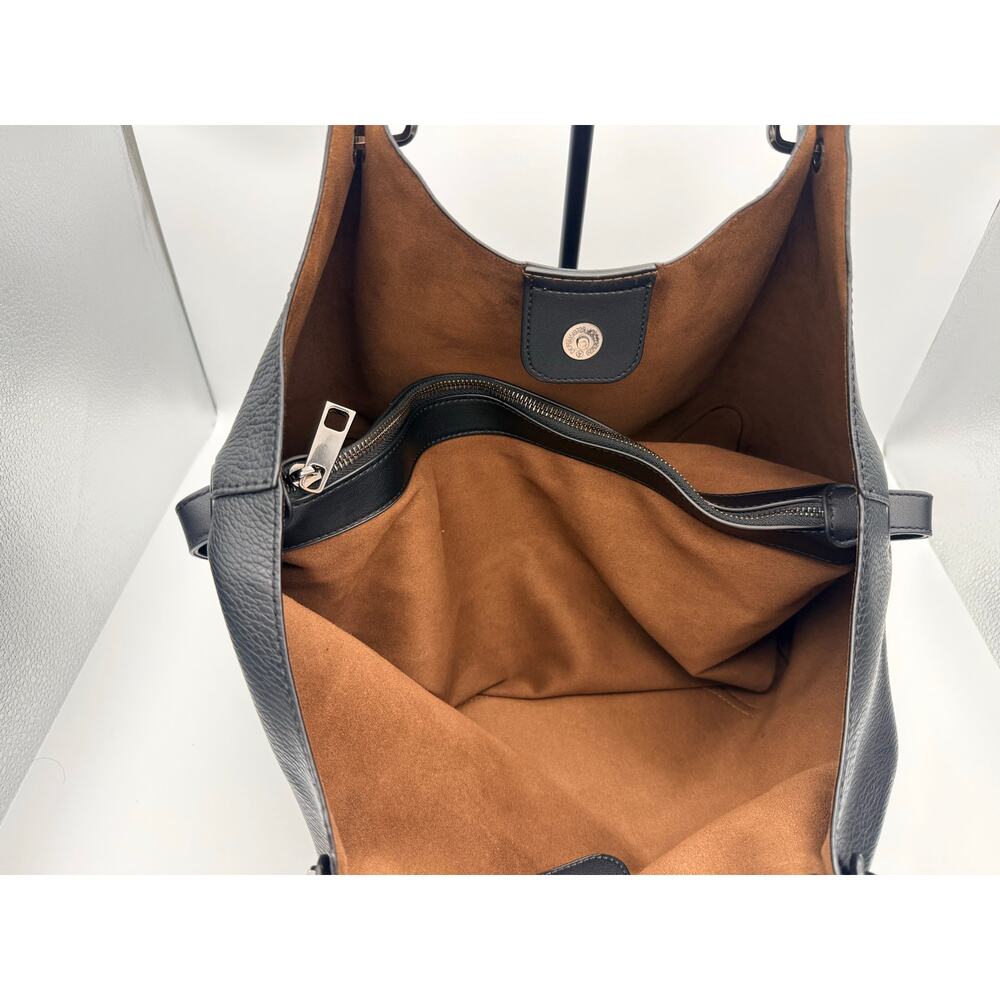 Sondra Roberts "Squared" Black Pebbled Hobo with Suede Lining - Picture 9 of 10